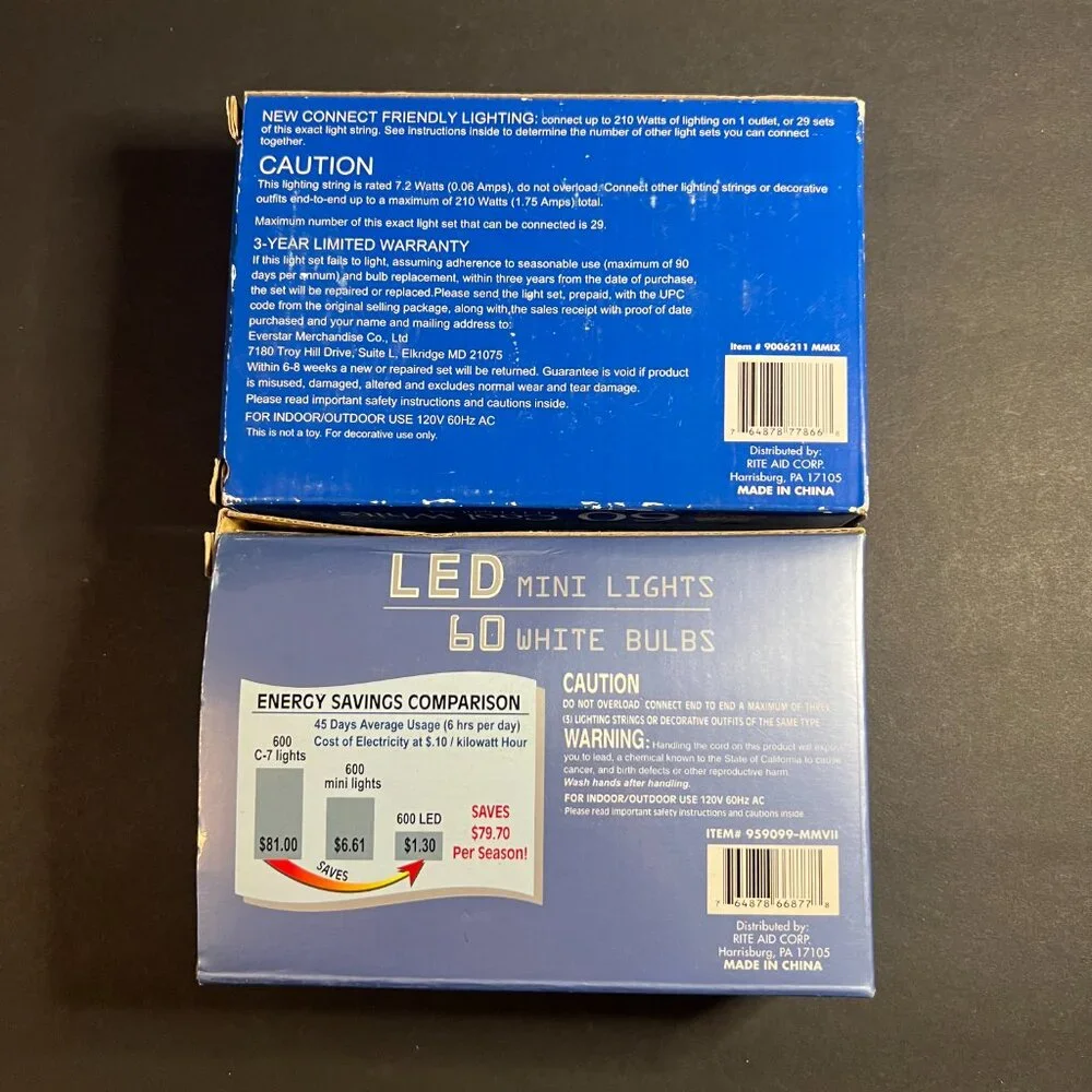 Lot of 2 Yule Rite 60ct Mini White LED Indoor Outdoor Christmas String Lights